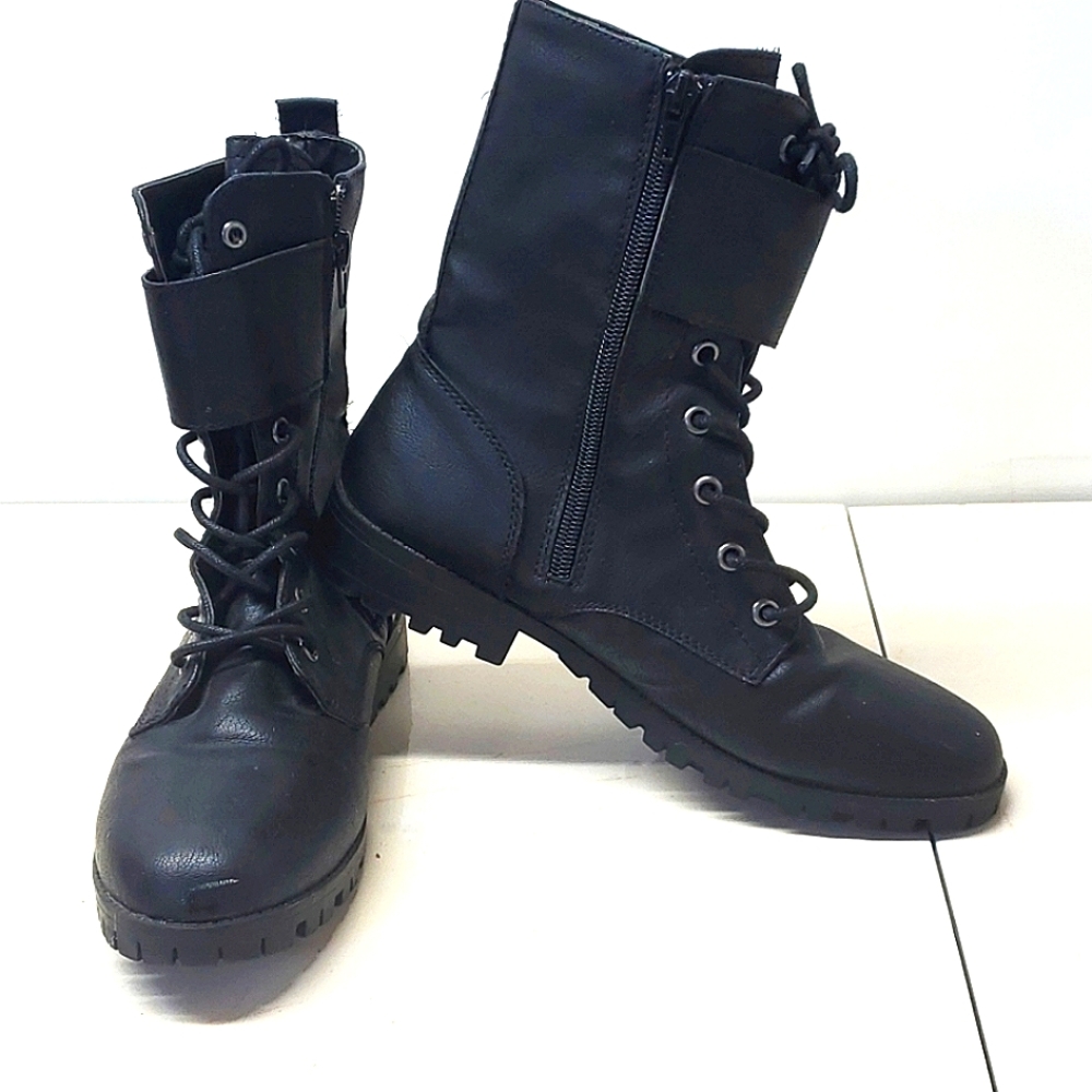 Sugar Black Vinyl Zip Up Ankle Boots